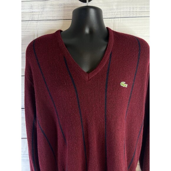Izod Lacoste Sweater Men's L Burgundy V-Neck Orlon Acrylic Made in USA Preppy - Picture 4 of 11